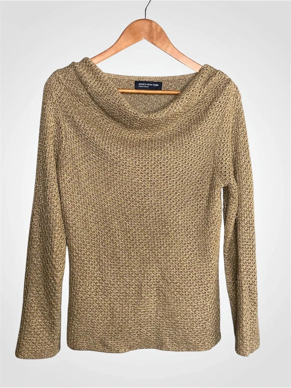 Jones New York Cowl Neck Knit Sweater - Gold Metallic - Size Medium